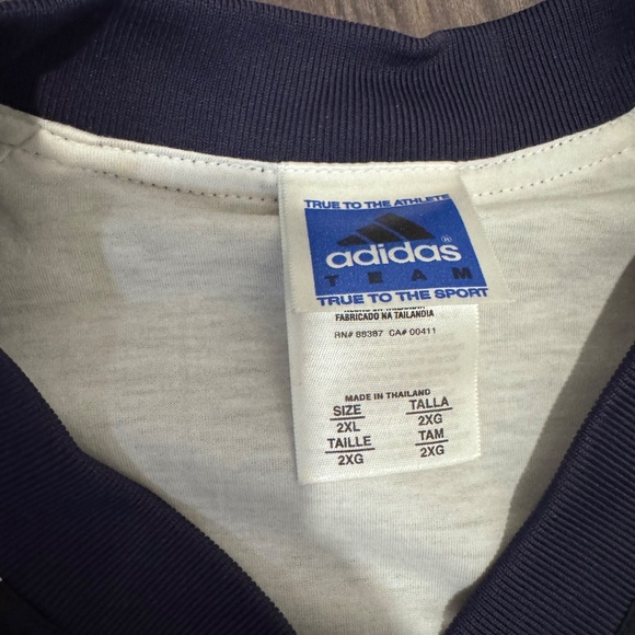 Adidas Navy and White V-neck Vintage Style Cozy Streetwear Pullover Men’s 2XL - Picture 7 of 9